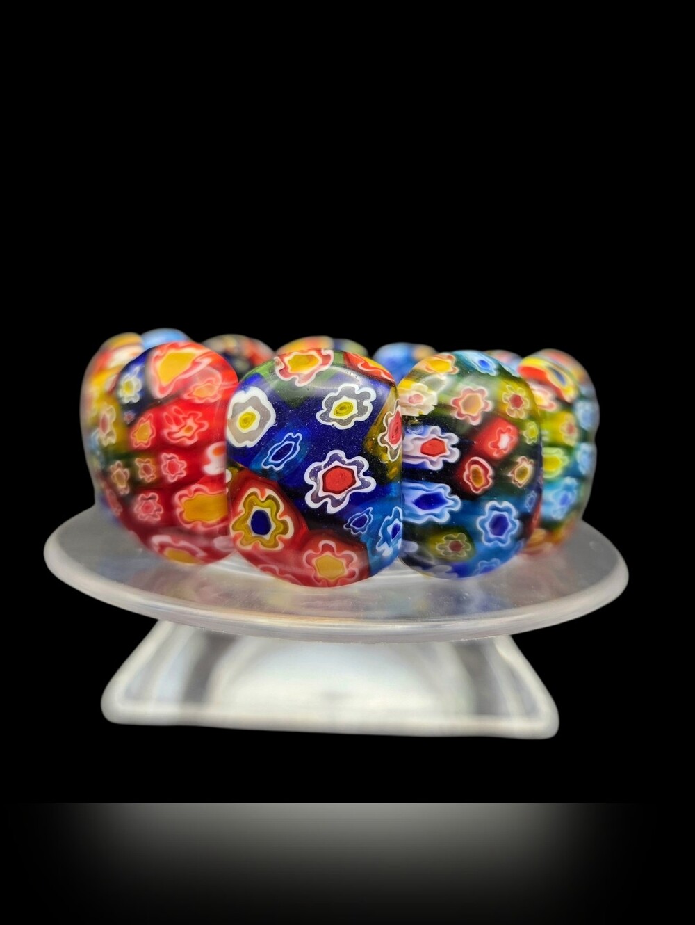 Multicolor Millefiori Glass Bead Bracelet — Vibrant Floral Pattern